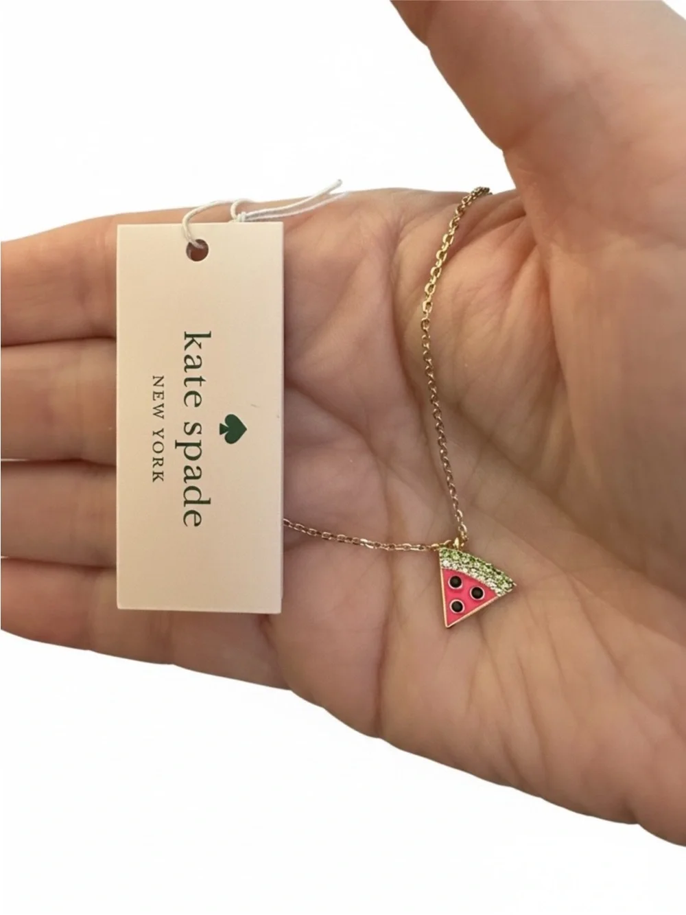 Kate Spade Picnic Perfect Watermelon Pendant Necklace NWT Gold Enamel Crystal